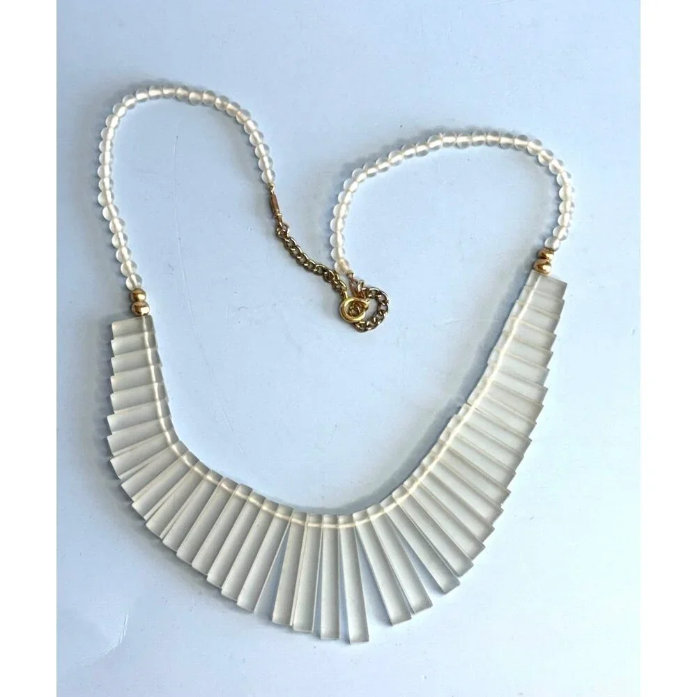 Vintage 14kGF Glass Cabochon Fringe Bib Necklace 18" Elegant Gold & Glass Design - Picture 2 of 6